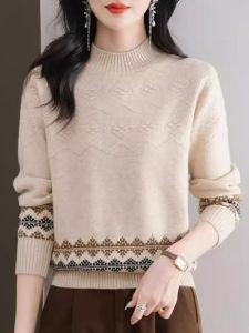 Fashionable Thickened Short Knitted Sweater Half High Collar Loose Inner Wear for Women Autumn Winter New Arrival Korean Style