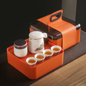 Portable Travel Kung Fu Tea Set Business Gift for Customers Outdoors Mid-Autumn Festival Handmade White Porcelain Tea Set