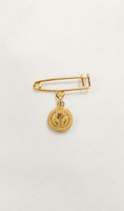 St. Benedict Small Miraculous Medal Baby Pin 1cm Original for (ANTI-Usog balis diwata incanto atbp) for Protection Against Evil. 18K non Tarnish Stainless Gold