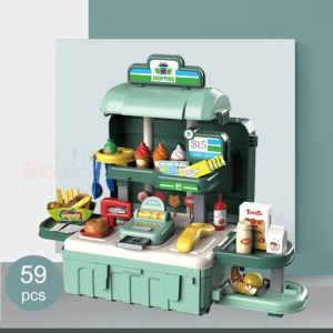 BIG Supermarket Pretend Play Set [75cm- Foldable Suitcase ]  Ice Cream Cart Cashier Toys with Sound & Light Kids Mainan