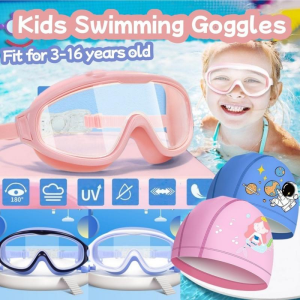 Kids Swimming Goggles Silicone Anti-fog Waterproof Wide View Transparent Swim Goggles with Earplugs
