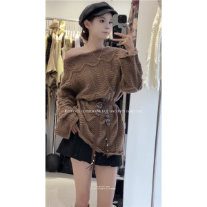 Áo Len Dệt Kim Dài Tay Khoét Sâu Mùa Thu 2025 Dáng Rộng Cạp Cao Cho Nữ Áo Khoác Ngoài Cổ Chữ V Áo Khoác Ngoài Thường Ngày