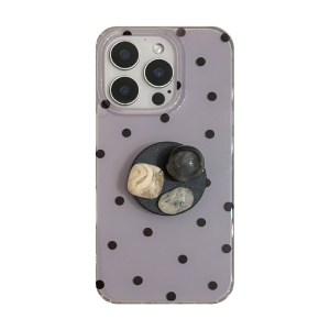 Korean Style Girls Full Protection Phone Case Mist Purple Dot Pattern Gem Support Frame for Apple iPhone 16 pro Max 15 14