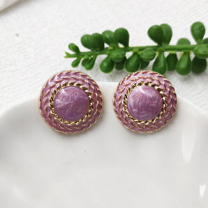 Retro French Gentle Earrings Enamel Silver Needle Womens Fashion Jewelry Painted Oil Purple Earrings B232
