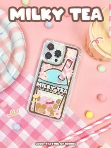 JOEJOE Original Pig Milk Tea Knot Phone Case Shiny Pearl Glittering Cute Pink for Apple iPhone 14 pro Max Sandflow Design Creative Cartoon Style