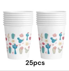 Party Dinner Drinking Cup 250ml Paper Disposable - 25pcs  - Colour Cactus Desert Cute Cartoon Print [PDC004]