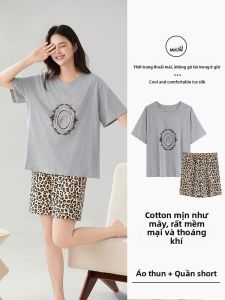 MiiOW | Bộ đồ ngủ cotton nguyên chất mùa hè cho nữ tay ngắn quần short cỡ lớn mặc ở nhà thoải mái thoáng khí dễ thương