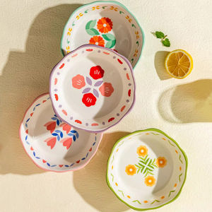 Heat Resistant Ceramic Salad Bowl With Wavy Edges Dessert Bowl Kitchen Fruit Dish Microwave Oven Oven Safety 6inch