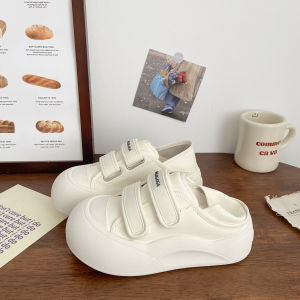 Womens Thick Bottom Sneakers Summer 2024 New Style Casual Bread Shoe Magic Tape Slip-On Flats Korean Version PU Material