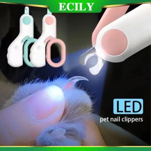 ECILY ที่ตัดกรรไกรตัดเล็บสุนัขแมวไฟ LED แบบมืออาชีพที่ตัดเล็บสัตว์เลี้ยงที่มีล็อคความปลอดภัยชุดเครื่องมือตัดแต่งขนดูแลสัตว์ลูกสุนัขลูกแมว