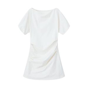 Karrar betsey | Elegant French Style Unique Shoulder Beautiful Waist Cinched Dress Women Summer 2025 New Pleated Waist Inward Dress