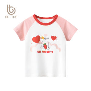Short Sleeve Pure Cotton Rabbit Cartoon T-Shirt for Girls Summer Sweat Absorbent Kids Clothing Trendy Childrens Tops