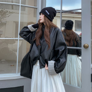 Black Short Fashionable PU Leather Jacket Womens Autumn New Style Versatile Sweet Cool Street Style Coat for Young Women