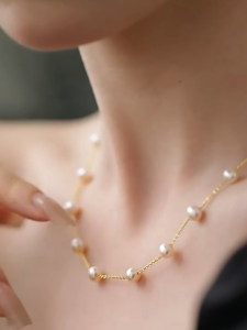 [TSK Stainless]Fashion Steel Simple Style pearl beads Chain Necklace Choker Fahsion Stainless Non-Fading For Women