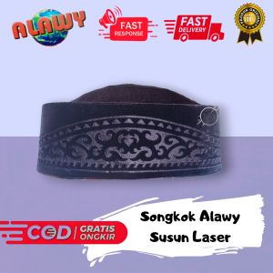 Songkok Peci Motif Laser Profil Hitam Merek Alawy Bahan Beludru Kopiah