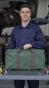 Waterproof Heavy-duty Wide Mouth Canvas Hand-held Tool Bag With Long Zipper For Vehicle Maintenance Woodworking Technicians