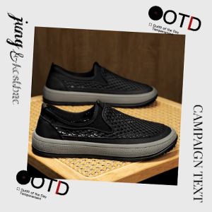 QZshop ห้ามพลาด รองเท้าผ้าใบแฟชั่นคุณผู้ชาย ทรงสวมไม่มีเชือกดีเทลยางตาข่ายระบายอากาศดีเยี่ยม น้ำหนักเบาโทนสีเข้มใส่ใช้งานง่าย พร้อมจัดส่งแล้ว