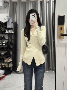 Áo Len Dệt Kim Cổ Chữ V Dài Tay Ôm Vừa Vặn Thời Trang Thu Đông Cho Nữ Áo Lót Bên Trong Chất Liệu Polyester Mềm Mại Thoải Mái