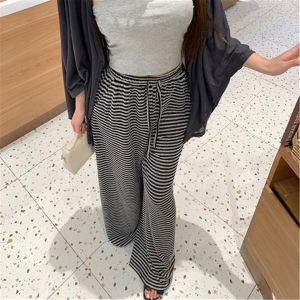 QIAONIAOGE | Comfortable Lazy Style Striped Womens High Waist Wide Leg Pants Autumn Casual Loose Fit Trousers Vintage Drawstring Drapey