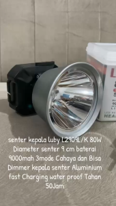 Luby Rechargeable Headlamp L-2909L LED 80W Cahaya Putih Tahan Lama dengan Baterai 9000MAH