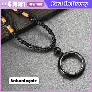 Hot Natural Stone Agates Rose Quartzs Malaysian Jades Amethysts Wax Line Necklace Pendant Jewelry Gift Size 30mm Length 60cm Natural Black Obsidian Onyx Pendant Necklace Lucky Amulets for Men and Women With Rope Chain