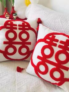 Wedding Pillow Wedding Room Red Letter Xi Character Pillow Cover Wedding Decoration Living Room Square Chinese Wedding Sofa Cushion