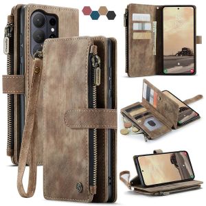 Wallet Case Compatibility with for Samsung Galaxy S26/S25/S24 Ultra S26/S25/S24 Plus with Card Holder Kickstand Magnetic Zipper Pocket Lanyard Strap WristletLeather Flip Case Wallet for Galaxy S26 (Brown)