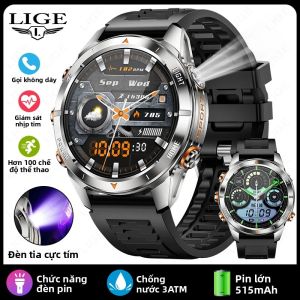 Đồng Hồ Thông Minh LIGE Dành Cho Nam Với Pin 515mAh Đèn UV Chức Năng Theo Dõi Nhịp Tim Tính Năng Gọi Bluetooth Tương Thích Với Android & iOS Thiết Bị Theo Dõi Thể Dục Đạt Tiêu Chuẩn Quân Sự