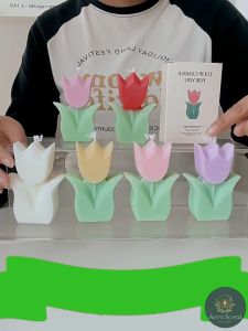 Nến thơm hình hoa tulip 83g hương hoa đào trắng olong decor trang trí làm quà tặng