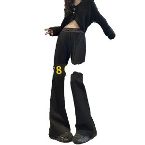 Black Flared Pants Womens Spring Autumn Winter Slimming Drawstring Sweatpants Sporty Fleece Lined Extended Grey Versatile