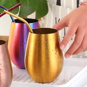 500ml Stainless Steel Single Layer Titanium Plating Wine Glasses Beer Titanium Wine Glasses 500ML Big Belly Water CupBarSupplies