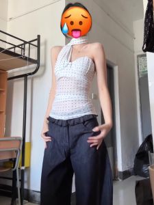 chaqi | Áo ba lỗ lưới ngọt ngào cay nồng có đệm ngực phong cách Hàn Quốc mùa hè Áo khoác ngoài cho bé gái Áo ba lỗ cổ treo