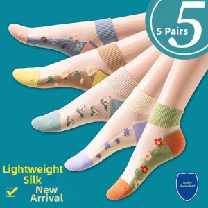 CHEZHURIJI | Summer Lightweight Trendy Glass Yarn Socks with Cotton Bottom 5 Pairs
