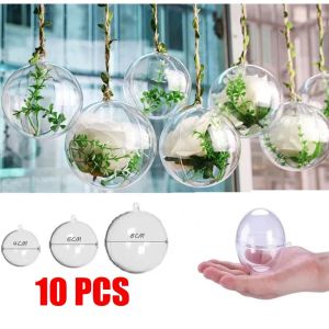 10pcs Ball 4/6/8cm Transparent Open Plastic Christmas Decoration Balloon Acrylic Clear Bauble DIY Ornament Gift Present Box Ball
