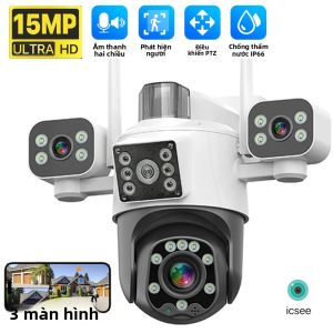 Camera IP PTZ 8K 15MP Với Ba Ống Kính Ba Màn Hình WiFi Camera Quan Sát Không Dây Giám Sát An Ninh Ngoài Trời Chống Nước Với Âm Thanh 2 Chiều