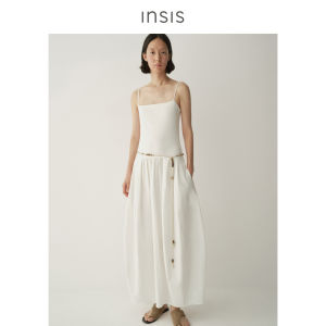 INSIS FEMME | Pure Cotton Color Weaving Simple Literary Spliced Camisole Arc Flower Bud Dress