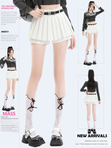 White High Waist Pleated Skirt Womens Autumn New Style Slimming Hot Girl Short Pants Skirt Anti-Light Walking Commute Pure Color