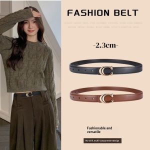 New light luxury black metal buckle belt for women simple and versatile cowhide waist seal slimming and fashionable dressing