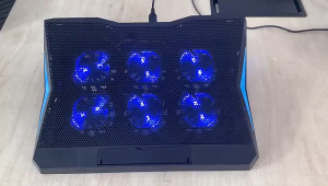 【🔥SG STOCK🔥】RICHMENTMALL Laptop Cooling Pad for 12-15.6 Inch 6 Cooler Fans with LED Blue Lights Laptop Cooling Stand with 2 USB Ports Heavy Notebook Cooler Pad Stand