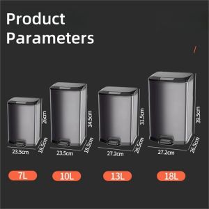 7/10/13/18L High capacity Household Stainless Foot Pedal Trash Bin with cover office Waste Can with Plastic Bucket