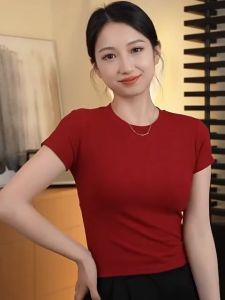 100% Cotton Plain Round Neck Tshirt Short Sleeve T Shirt Tops for Women