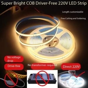 1-10m 220V Flexible Tape Lights Dimmable COB LED Strip Light Smart IC No Need Driver High Bright 240LEDs Linear Lighting RA95