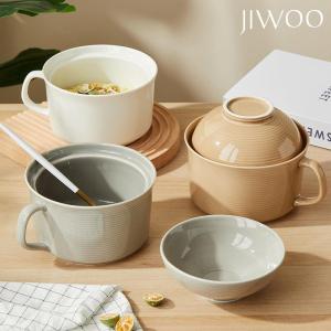 Large Capacity Noodle Bowl 2025 New Design with Lid for Students Dormitory Use Rice Bowl Portable Soup Bowl Adult round Ceramic