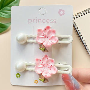 Princess Style Flower Pearl Hair Clips Baby Girls Elegant Side Hair Accessories Non-Damaging Hair Barrettes for Children