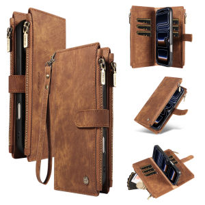 PU Leather Phone Case for IPhone13 12 11 8 7 6 X XS XR Pro ProMax Plus Wallet Cover with Lanyard Dual Zipper Magnetic Shockproof