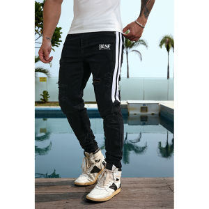 Bluesfly Mens Jeans Fitness Casual High Elastic Slimming Versatile Summer American Style Splicing Hole Design Breathable Wear Resistant