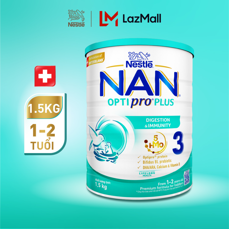 Sản Phẩm Dinh Dưỡng Nestlé NAN OPTIPRO PLUS 3 1500g/lon với 5HMO
