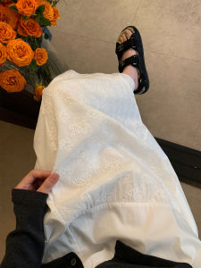 Asymmetrical Lace Splicing Midi Skirt Womens Loose Chic White A-Line Skirt Casual High Waist Polyester Cotton Blend Skirt