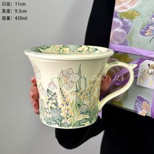 แก้วกาแฟเซรามิกสไตล์ย้อนยุคพร้อมฝา แก้วกาแฟลาเต้ แก้วน้ำสำนักงาน ของขวัญดั้งเดิม แก้วน้ำเซรามิก แก้วกาแฟแบบมีหู แก้วกาแฟแบบมีฝา