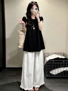Ge·an·fei | Trendy Loose Polka Dot Top and Wide Leg Pants Outfit